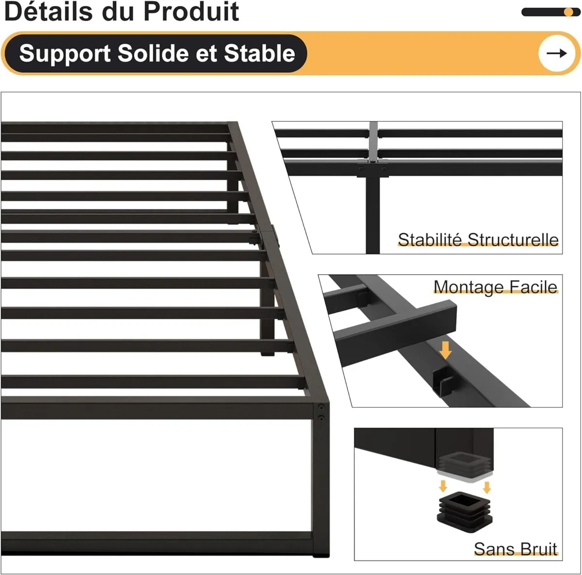 Doubl Bed Frame 140x190 cm Metal Platform with - Image 4