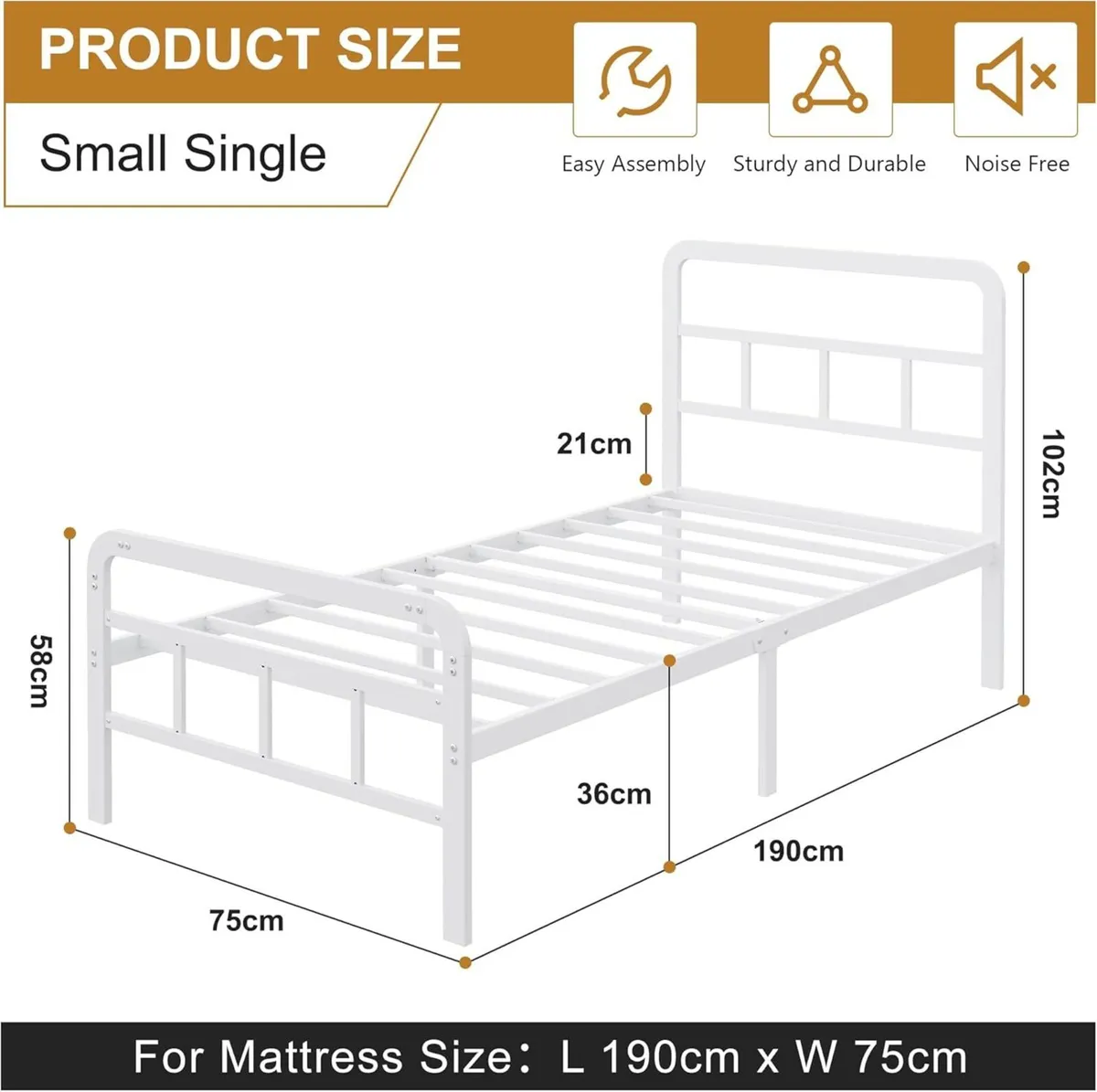2ft6 Small Single Bed Frame with Headboard and - Image 2