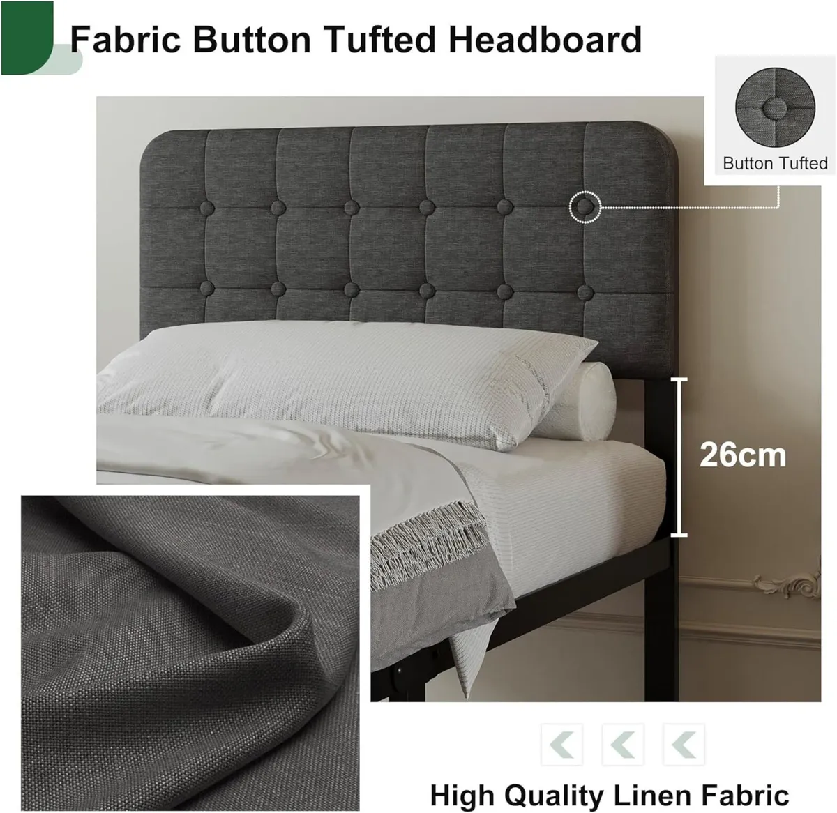 46 cm High Small Single Bed Frame with Upholstered - Image 3