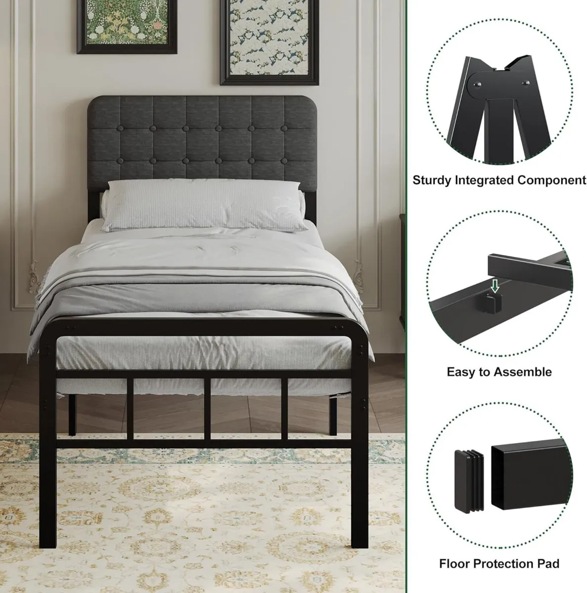 46 cm High Small Single Bed Frame with Upholstered - Image 4