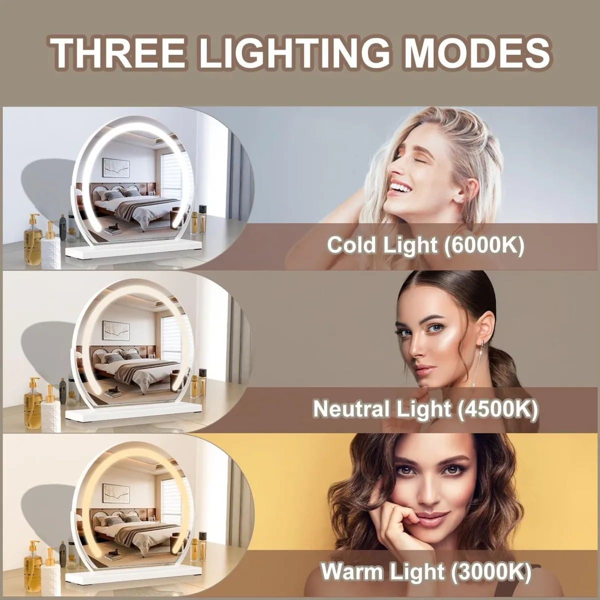 Cosmetic Mirror with Lighting 3 Adjustable Color - Image 4