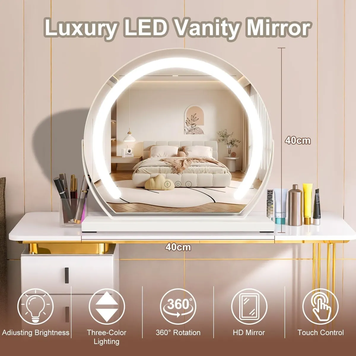 Cosmetic Mirror with Lighting 3 Adjustable Color - Image 2