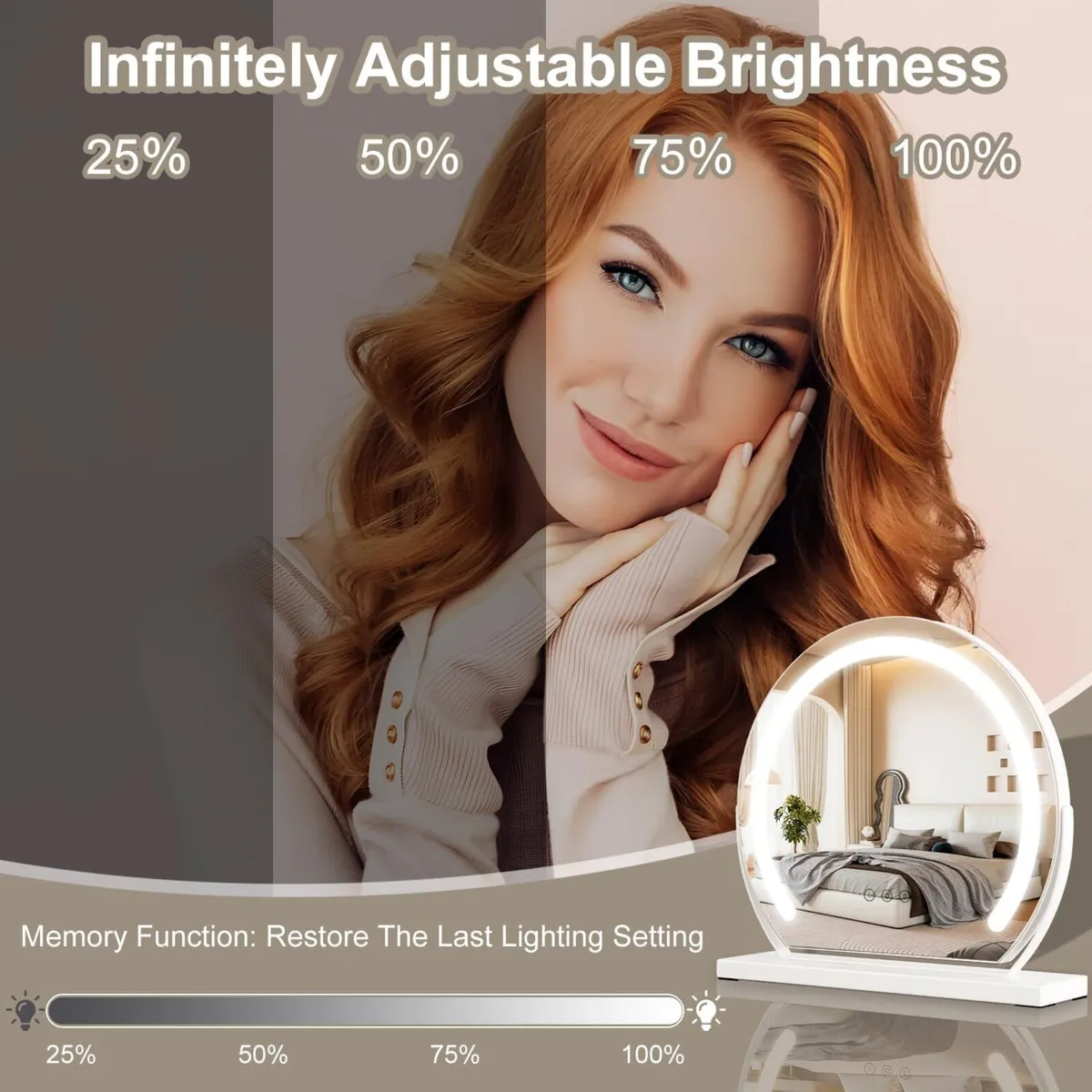 Cosmetic Mirror with Lighting 3 Adjustable Color - Image 3