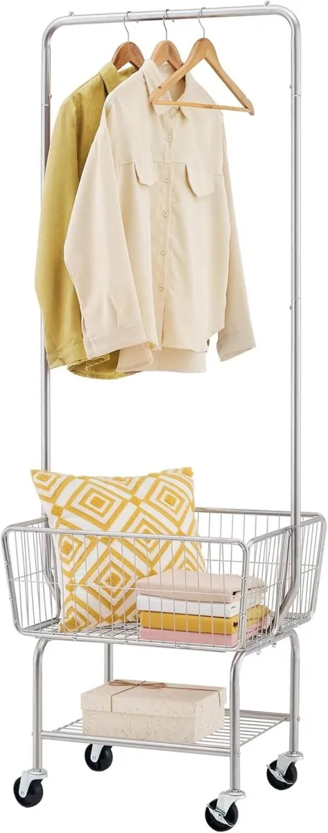 Laundry Cart with Clothes Rack Hamper Storage - Image 1