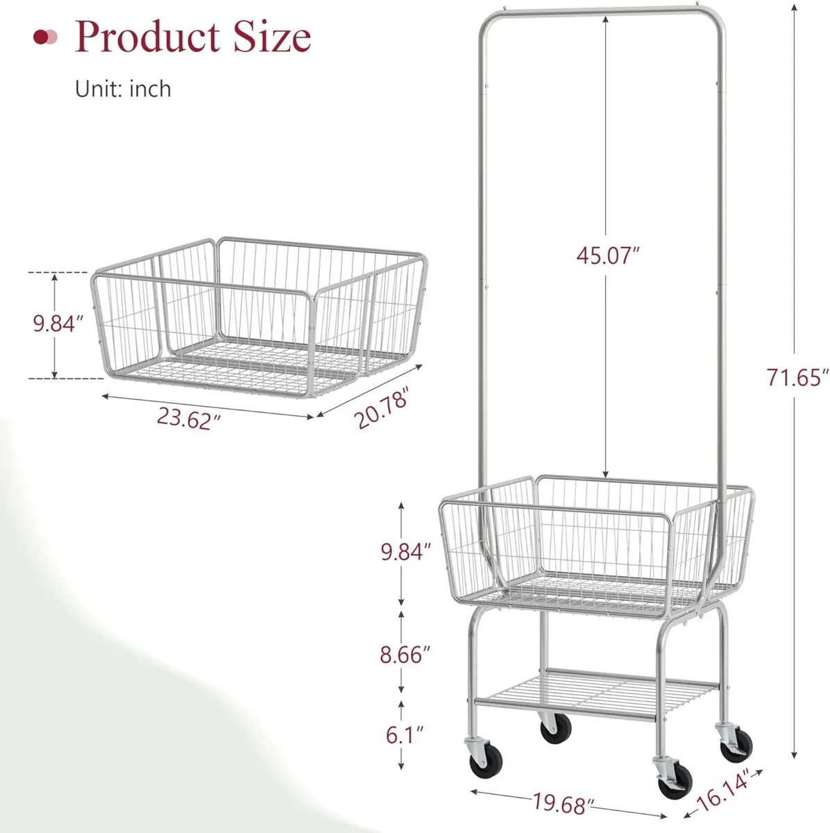 Laundry Cart with Clothes Rack Hamper Storage - Image 3