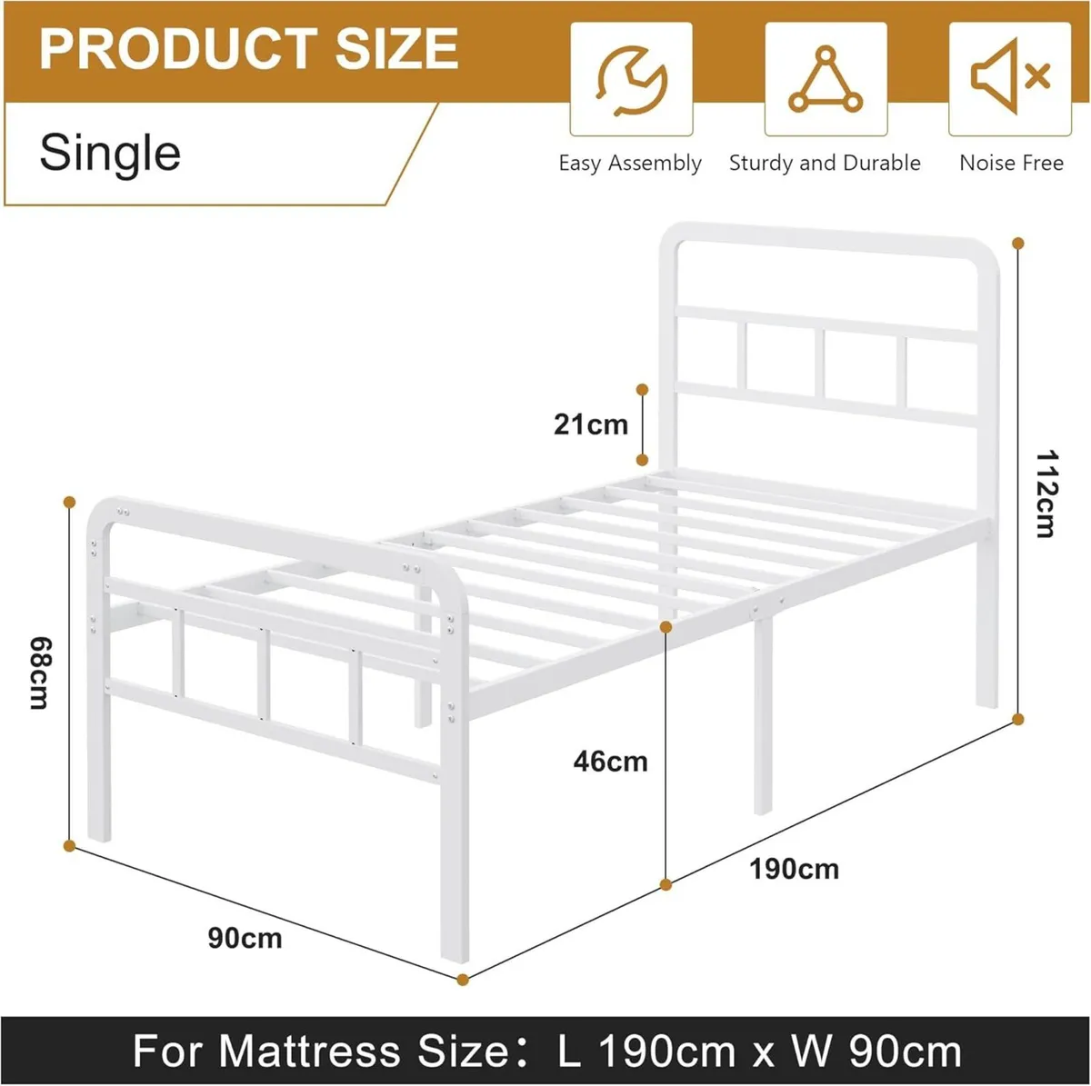 3ft Single Bed Frame with Curved Headboard and - Image 2