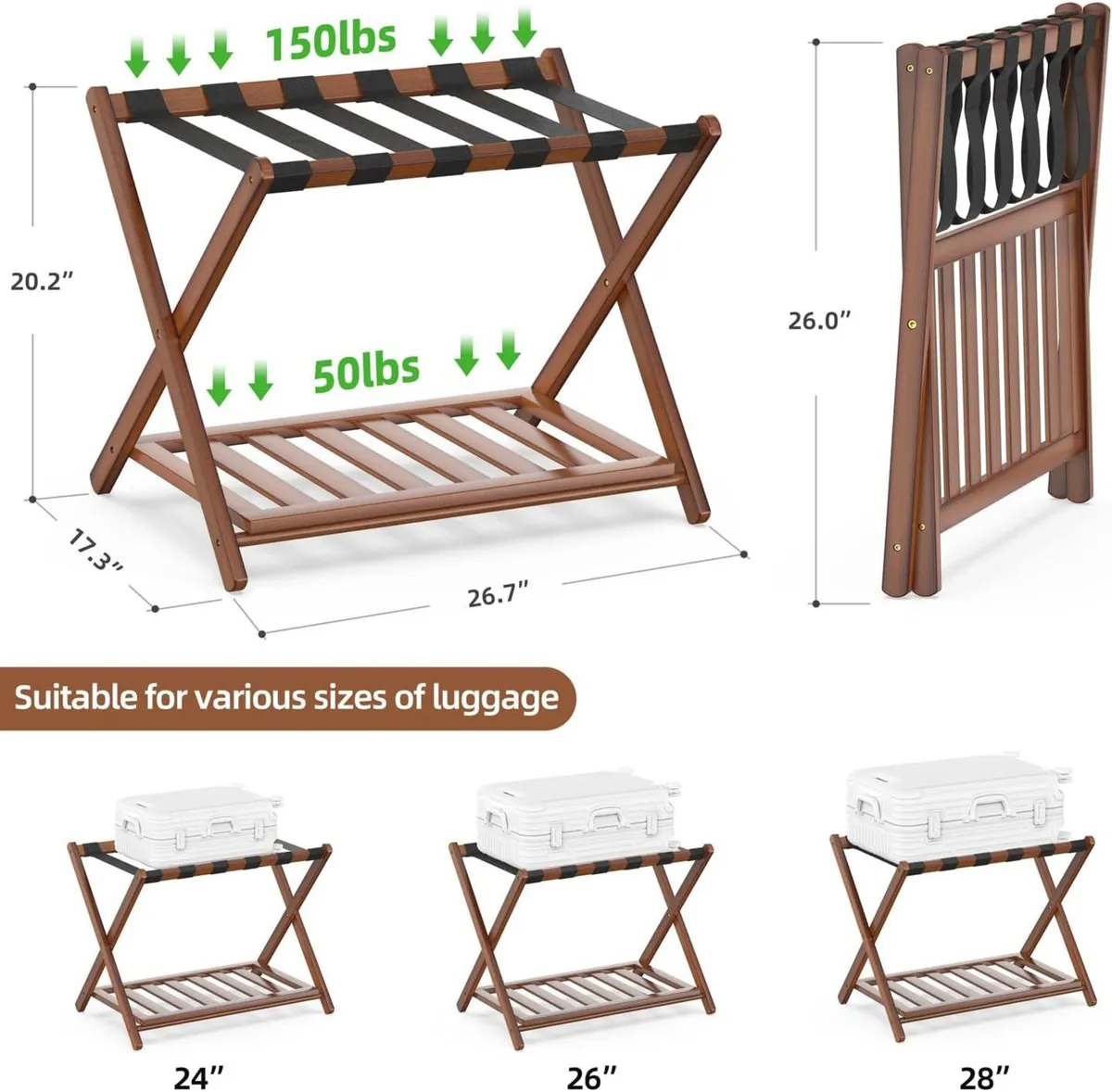 Bamboo Luggage Rack for Guest Room 26.77 Folding - Image 2