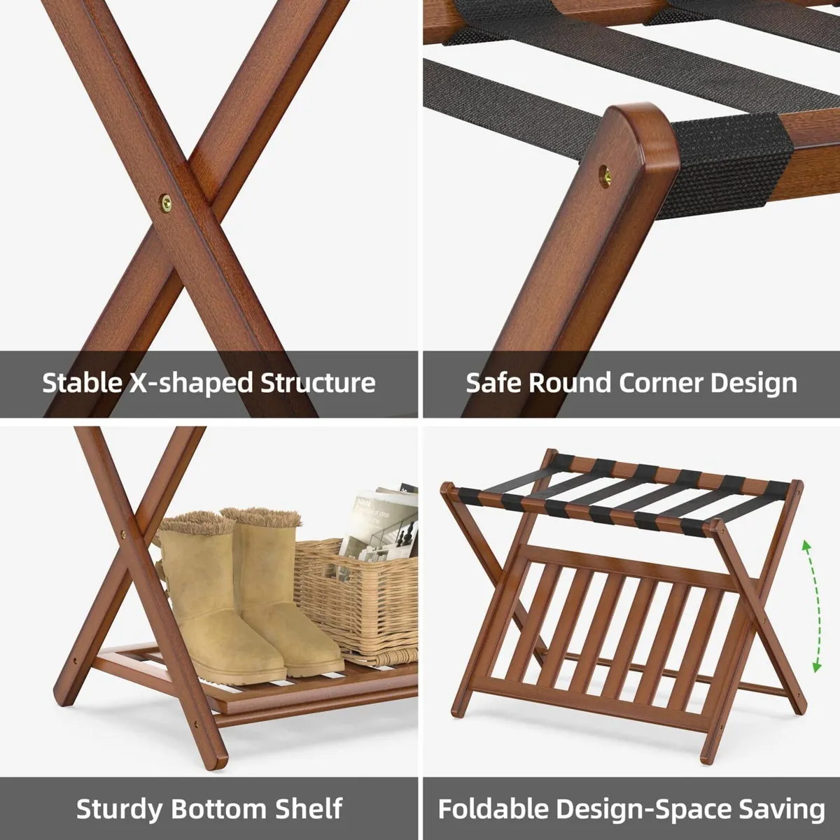Bamboo Luggage Rack for Guest Room 26.77 Folding - Image 3