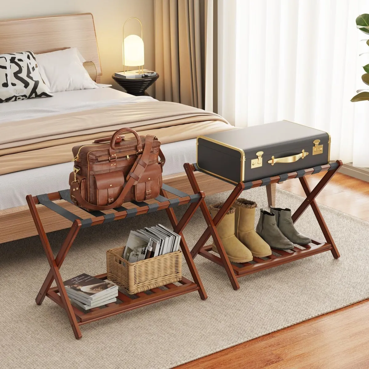Bamboo Luggage Rack for Guest Room 26.77 Folding - Image 1