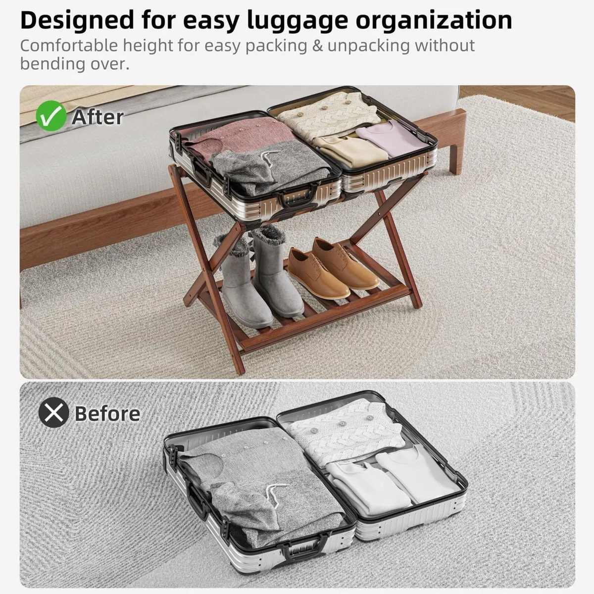 Bamboo Luggage Rack for Guest Room 26.77 Folding - Image 4