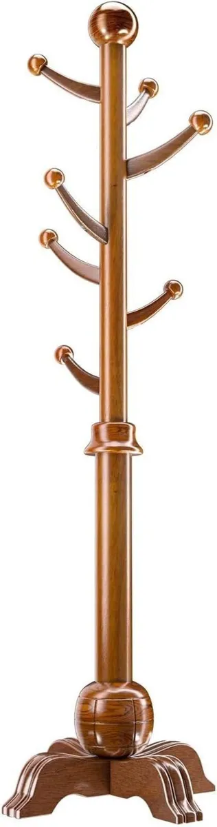 Coat Rack Stand with 4-Legged Base Wooden Tree - Image 1