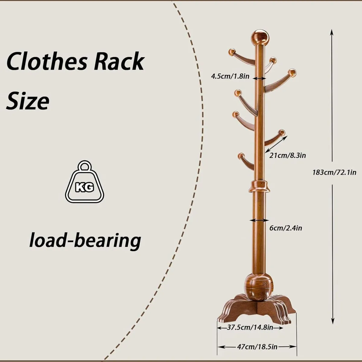 Coat Rack Stand with 4-Legged Base Wooden Tree - Image 3