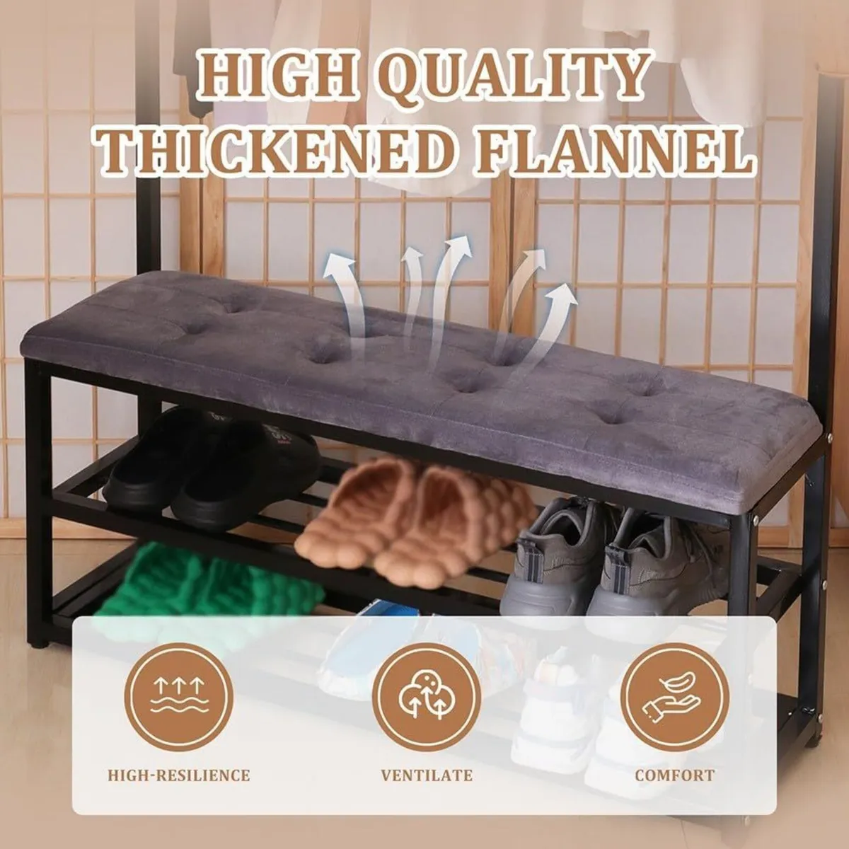 Entryway Coat Rack with Shoe Bench and 14 Hooks - Image 4