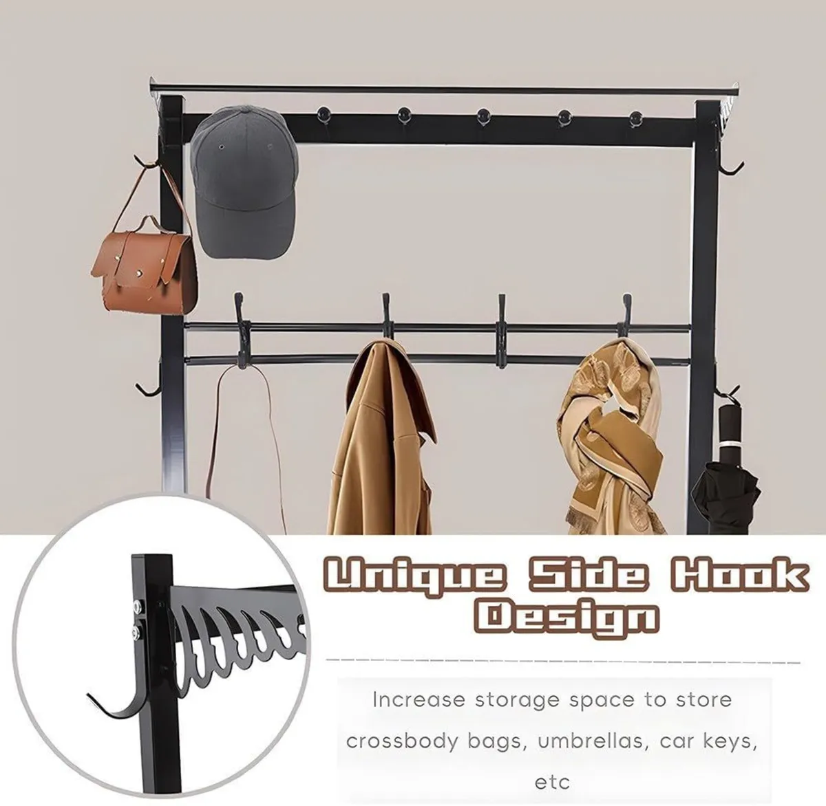 Entryway Coat Rack with Shoe Bench and 14 Hooks - Image 3