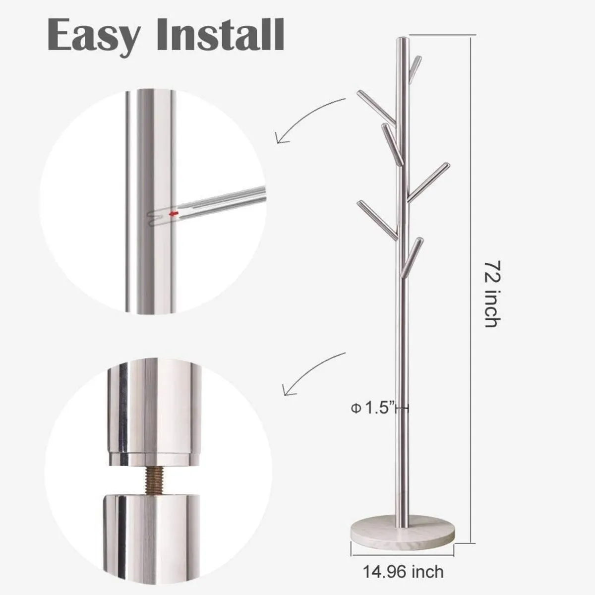Coat Rack Stand Super Sturdy Metal Tree with - Image 2