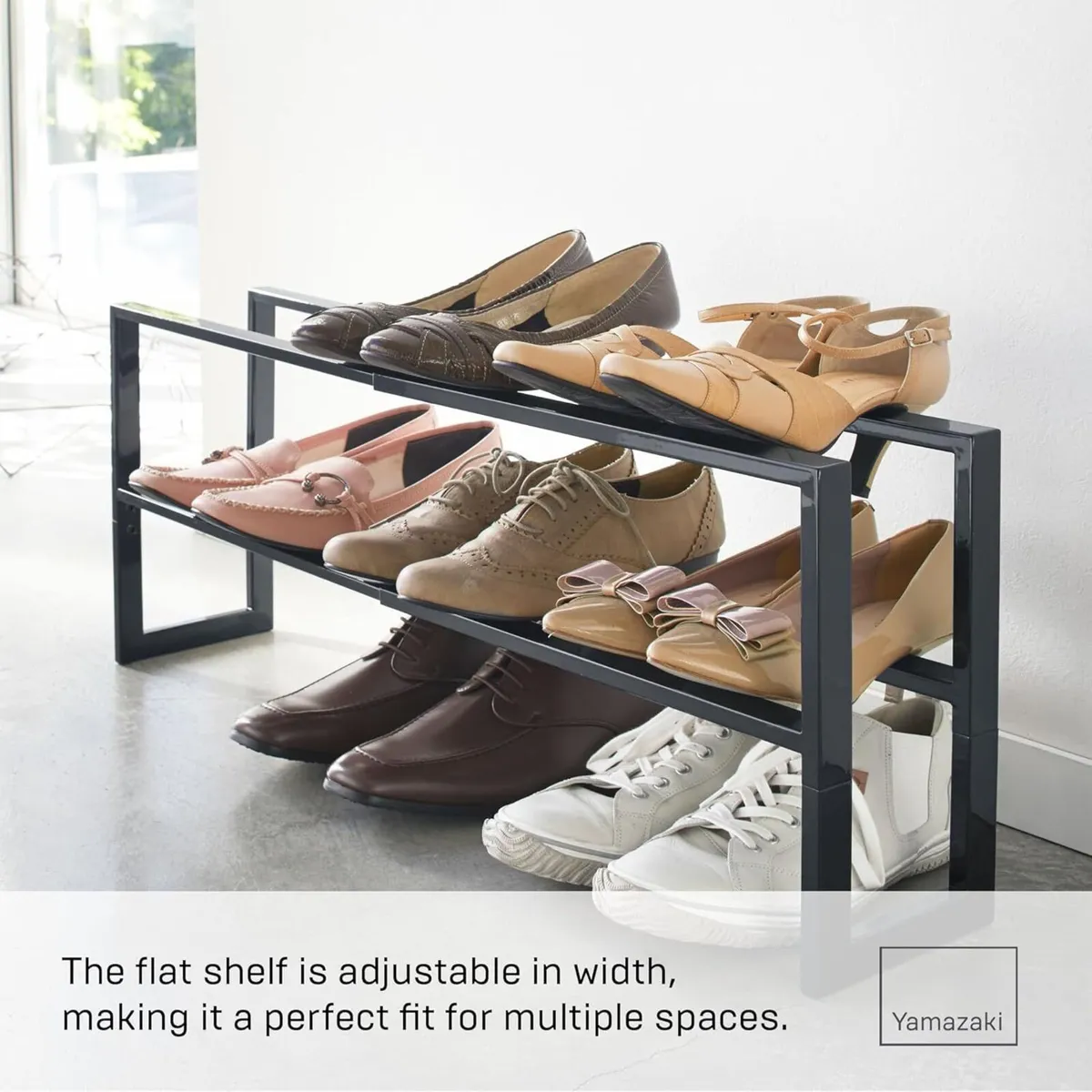LINE 2-Tiered Extendable Shoe Rack black Steel - Image 4