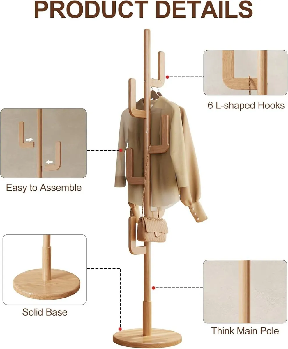Coat Stand Woodem Rack - Cactus Design with 6 - Image 3