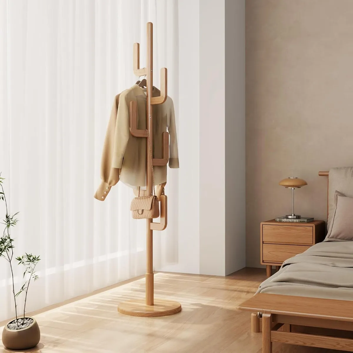 Coat Stand Woodem Rack - Cactus Design with 6 - Image 1