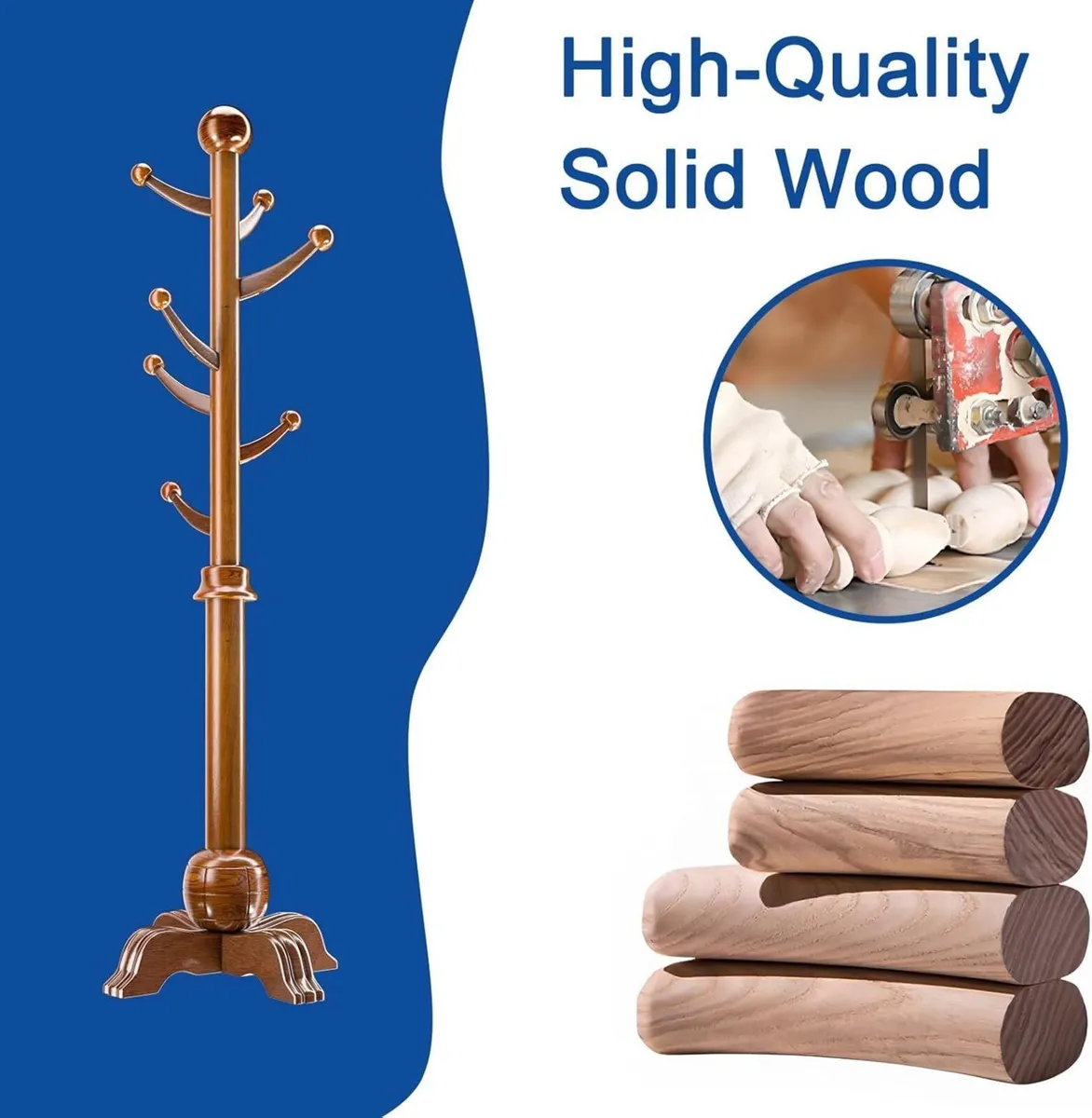 Solid Wood Coat Stand 183cm Freestanding Hall - Image 4