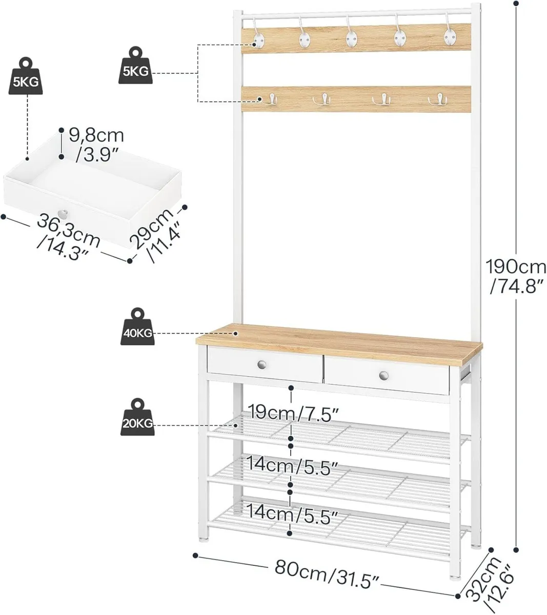 Coat and Shoe Rack with Storage Hall Tree 2 - Image 3