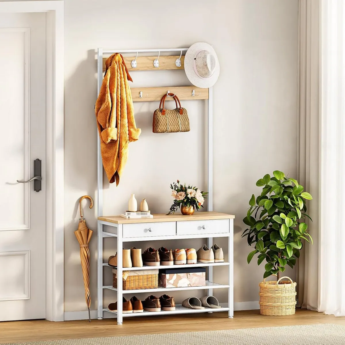 Coat and Shoe Rack with Storage Hall Tree 2 - Image 4