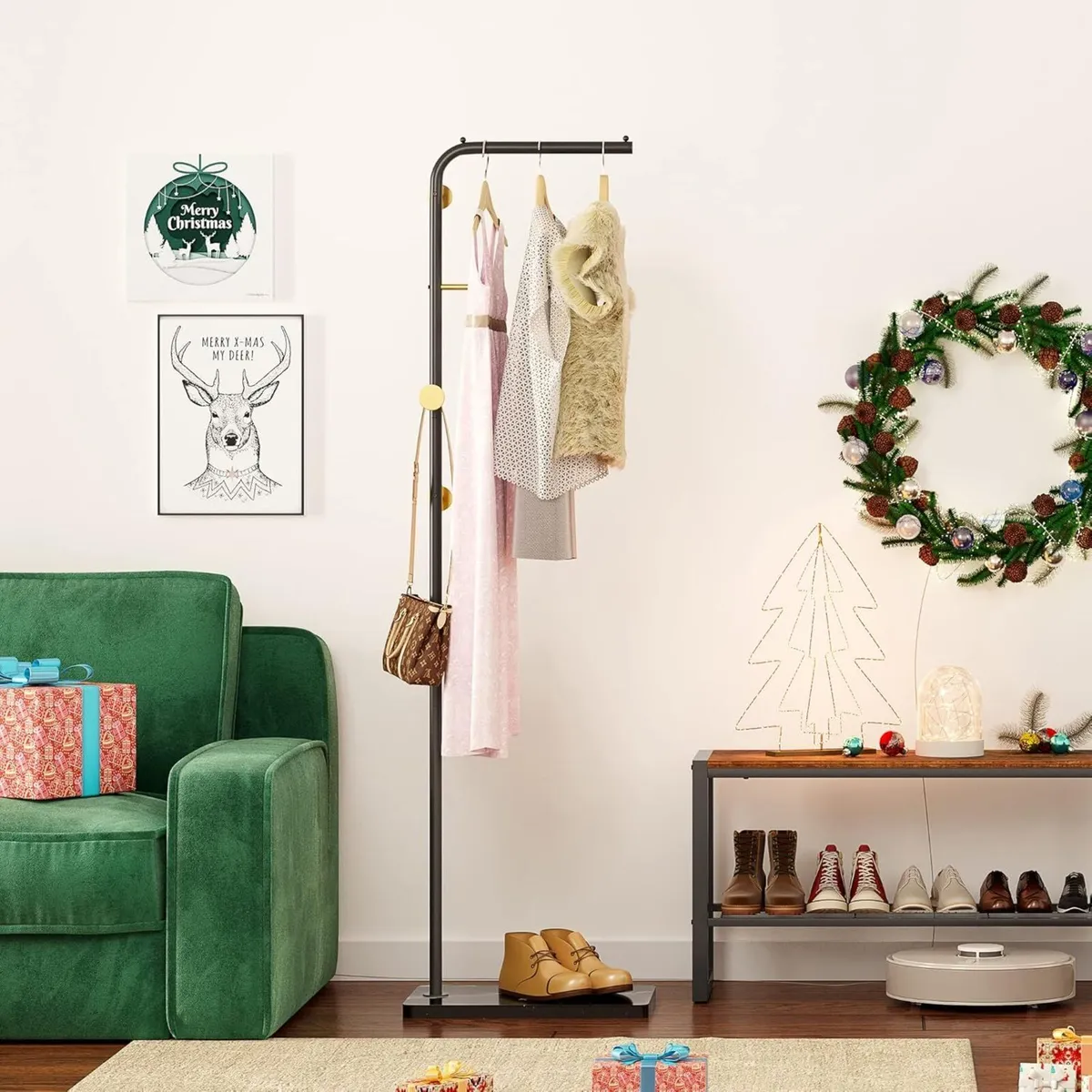 Metal Coat Rack with 4 Hooks and Stable Base - Image 2