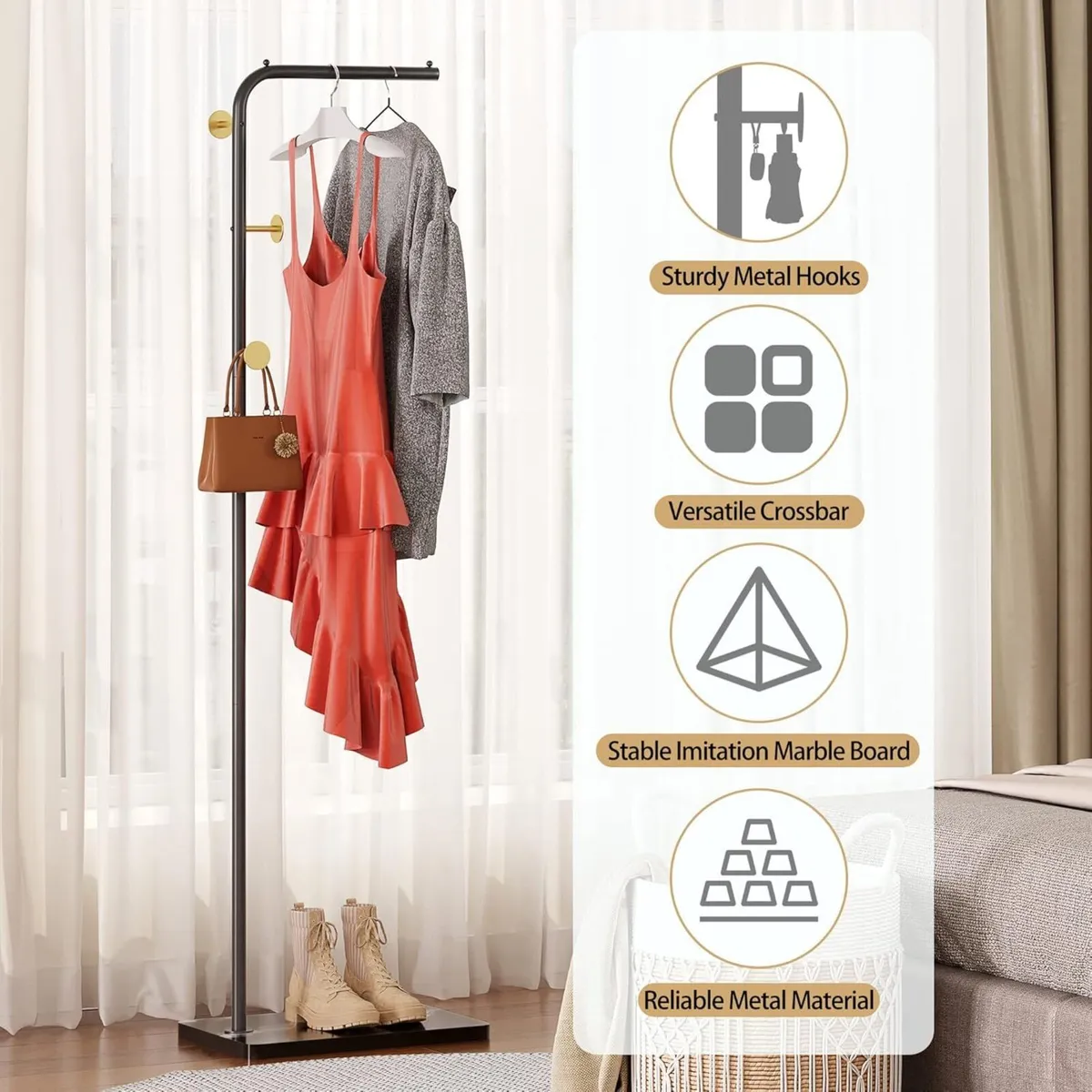 Metal Coat Rack with 4 Hooks and Stable Base - Image 4