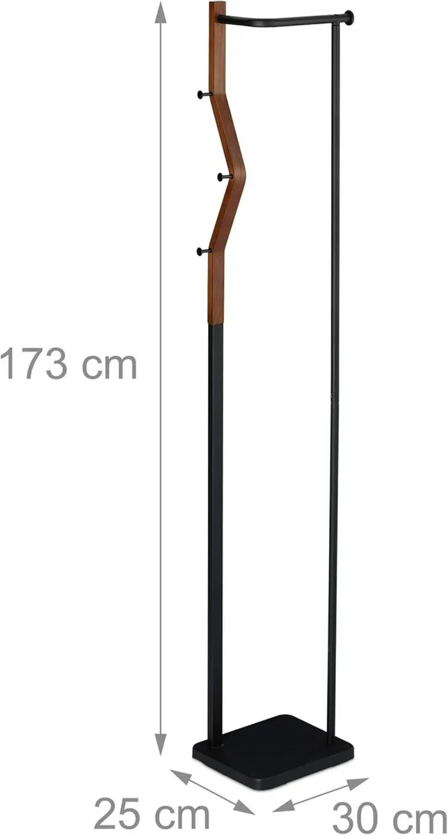 Coat Stand Metal Wood Modern 3 Hooks Clothes Rail - Image 3