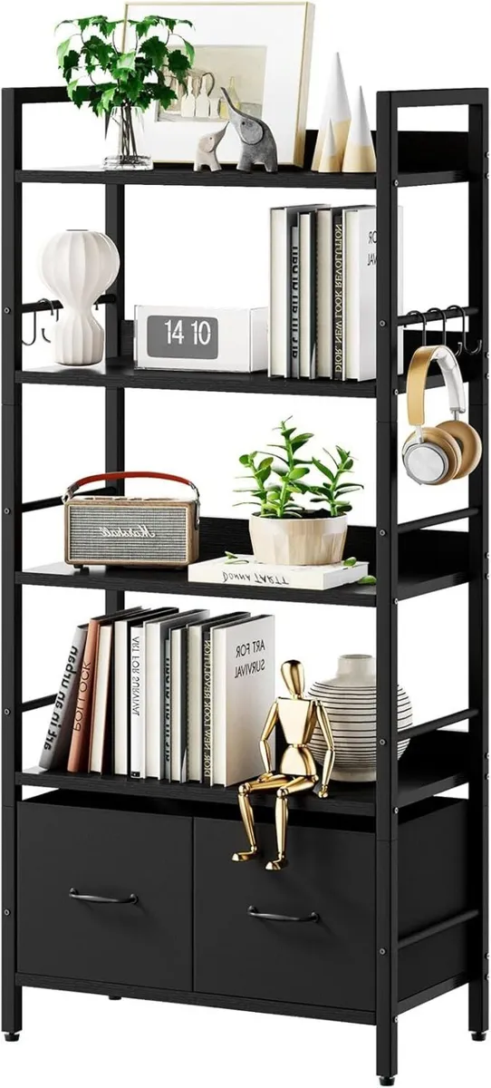 5-Tier Bookshelf Widening Bookcase With 2 Fabric