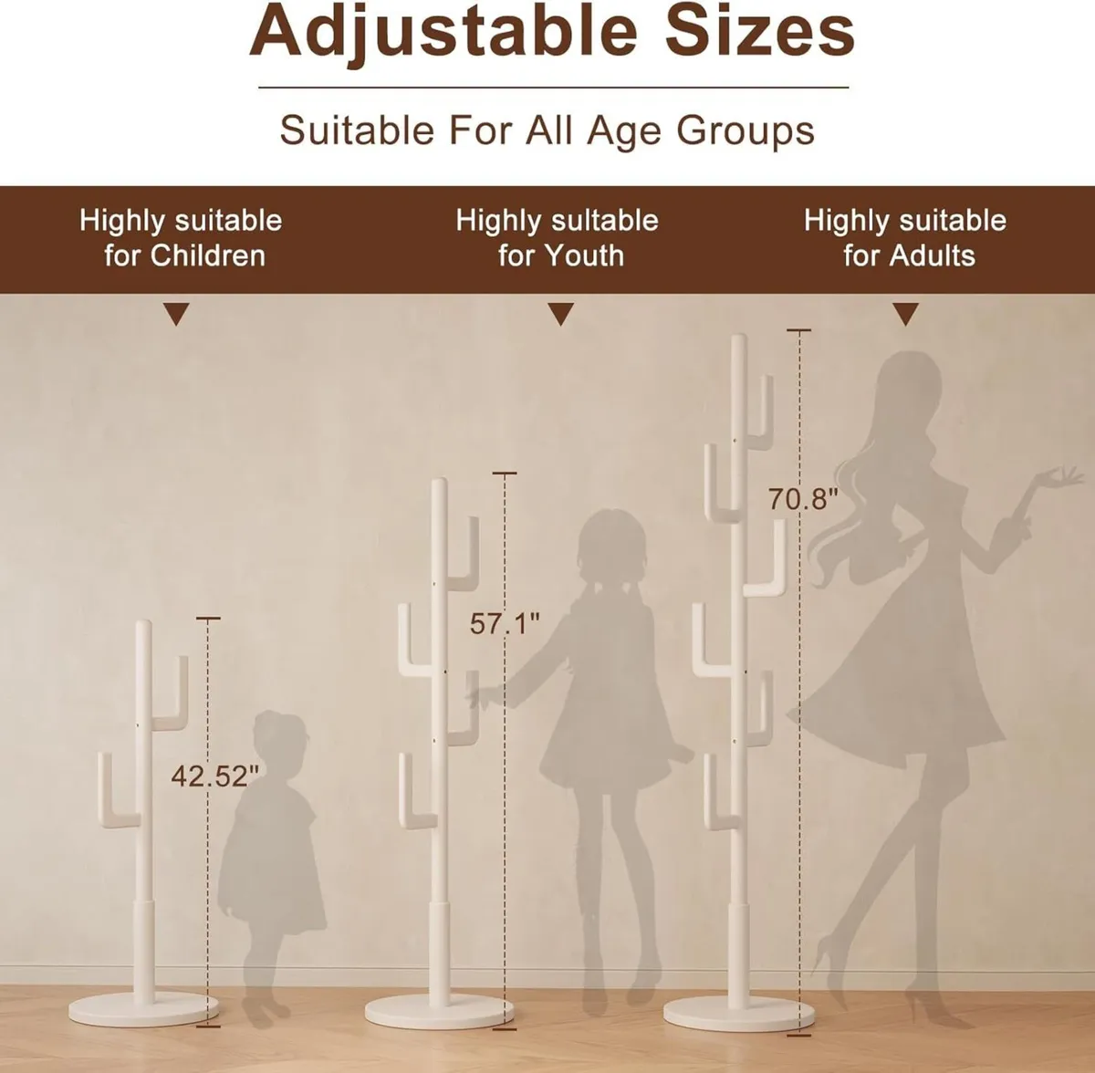 Coat Stand Woodem Rack - Cactus Design with 6 - Image 2