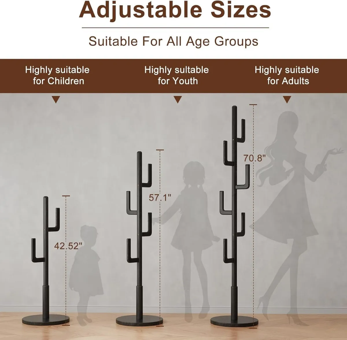 Coat Stand Woodem Rack - Cactus Design with 6 - Image 2