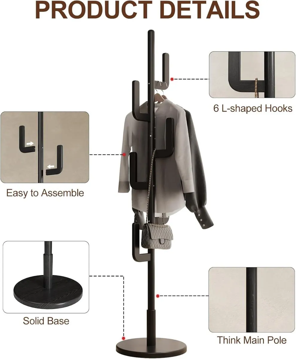 Coat Stand Woodem Rack - Cactus Design with 6 - Image 3