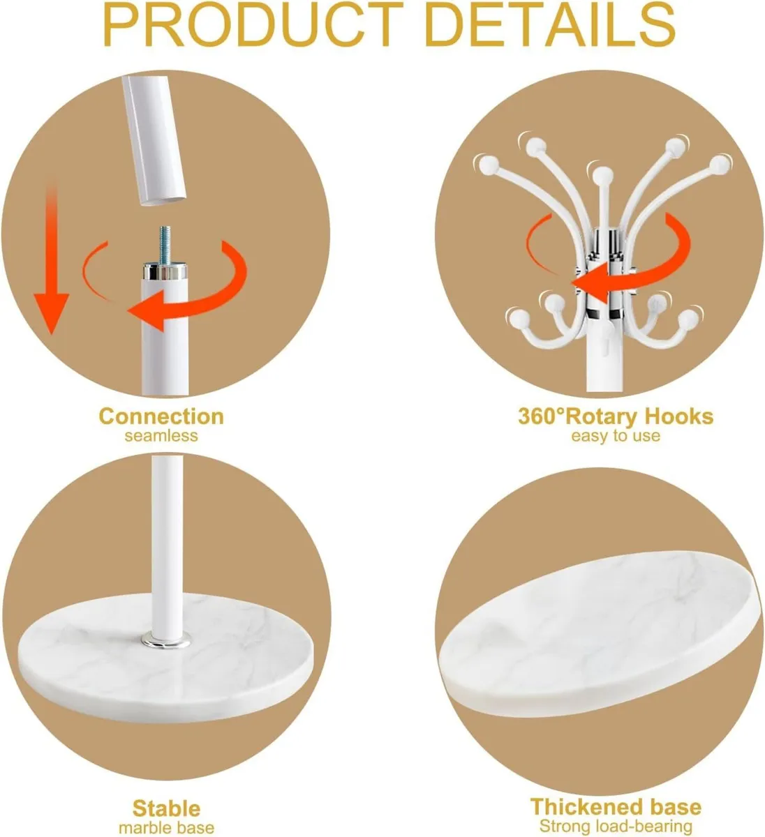 Metal Coat Rack Stand with Natural Marble Base - Image 3