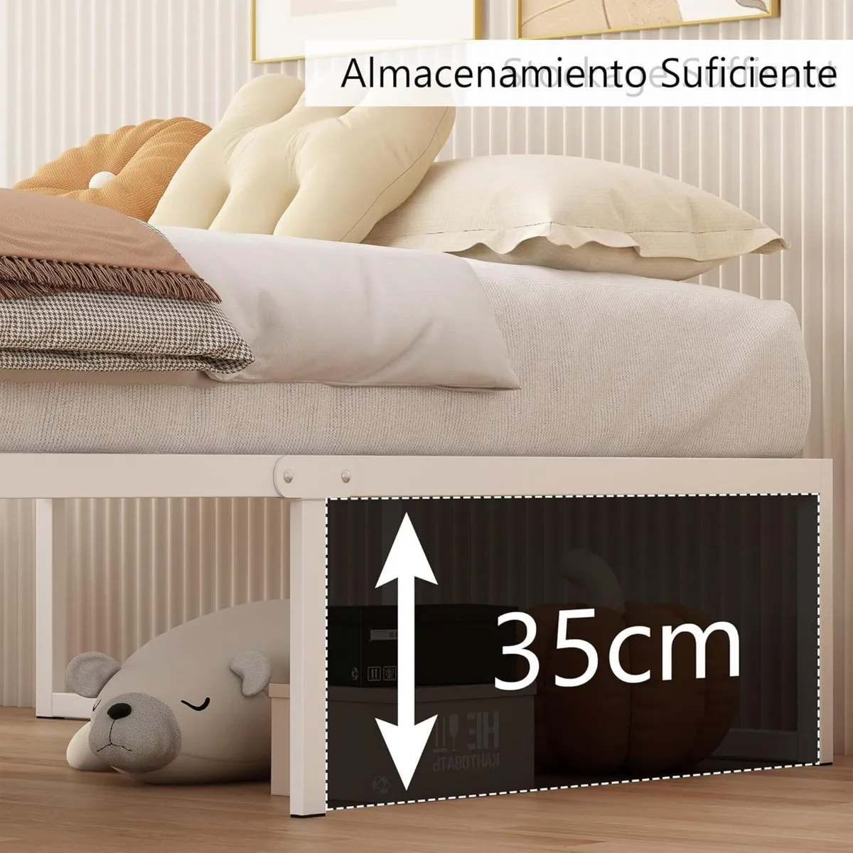 Doubl Bed Frame 150x190 cm Metal Platform with - Image 4