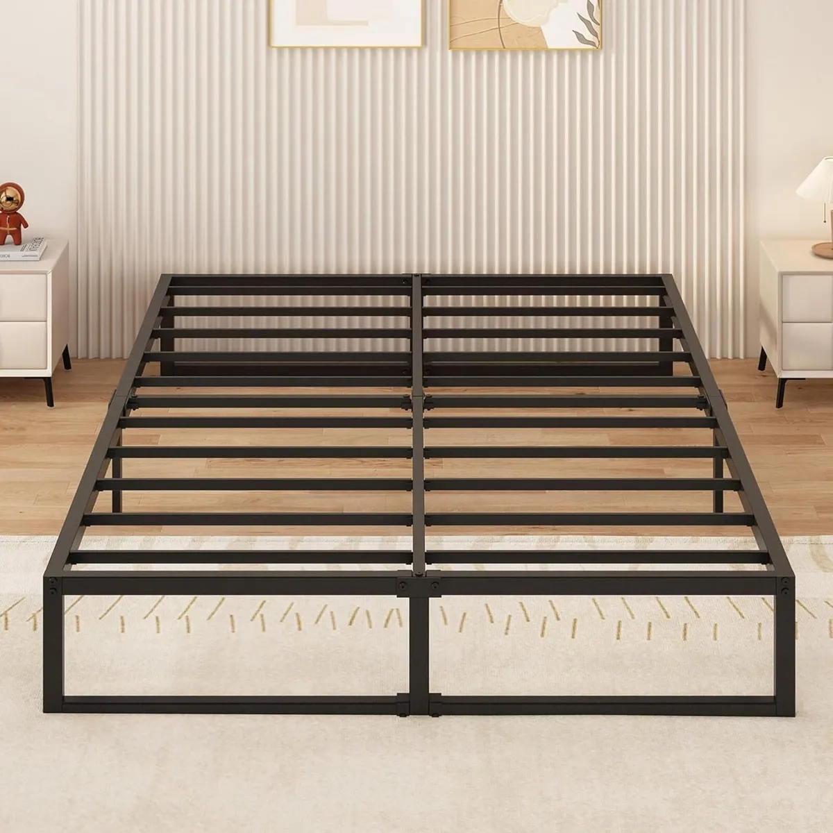 Double Bed Frame 150x190 cm Metal with Steel Slat - Image 1