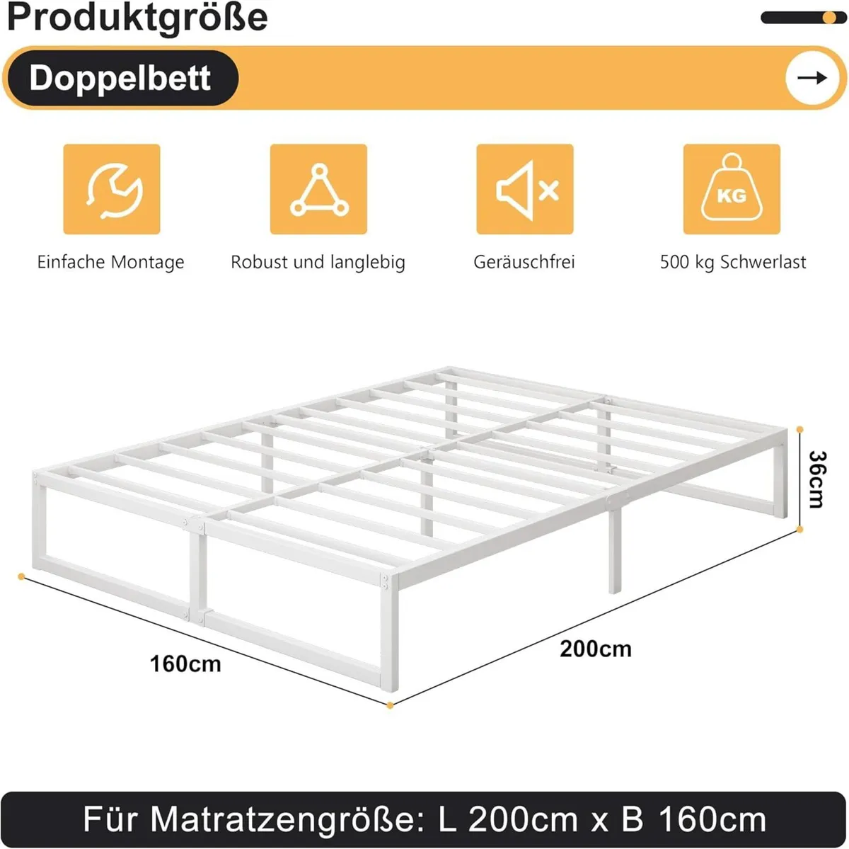 Double Bed Frame 160x200 cm Metal Platform Super - Image 2