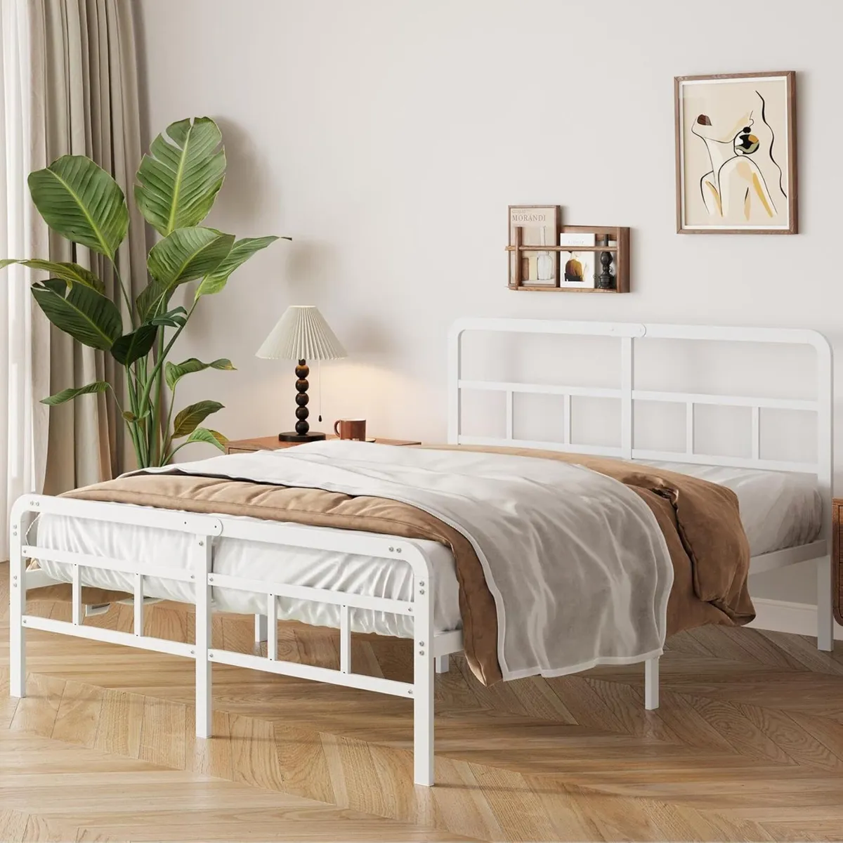 4ft6 Double Bed Frame with Curved Headboard and - Image 1
