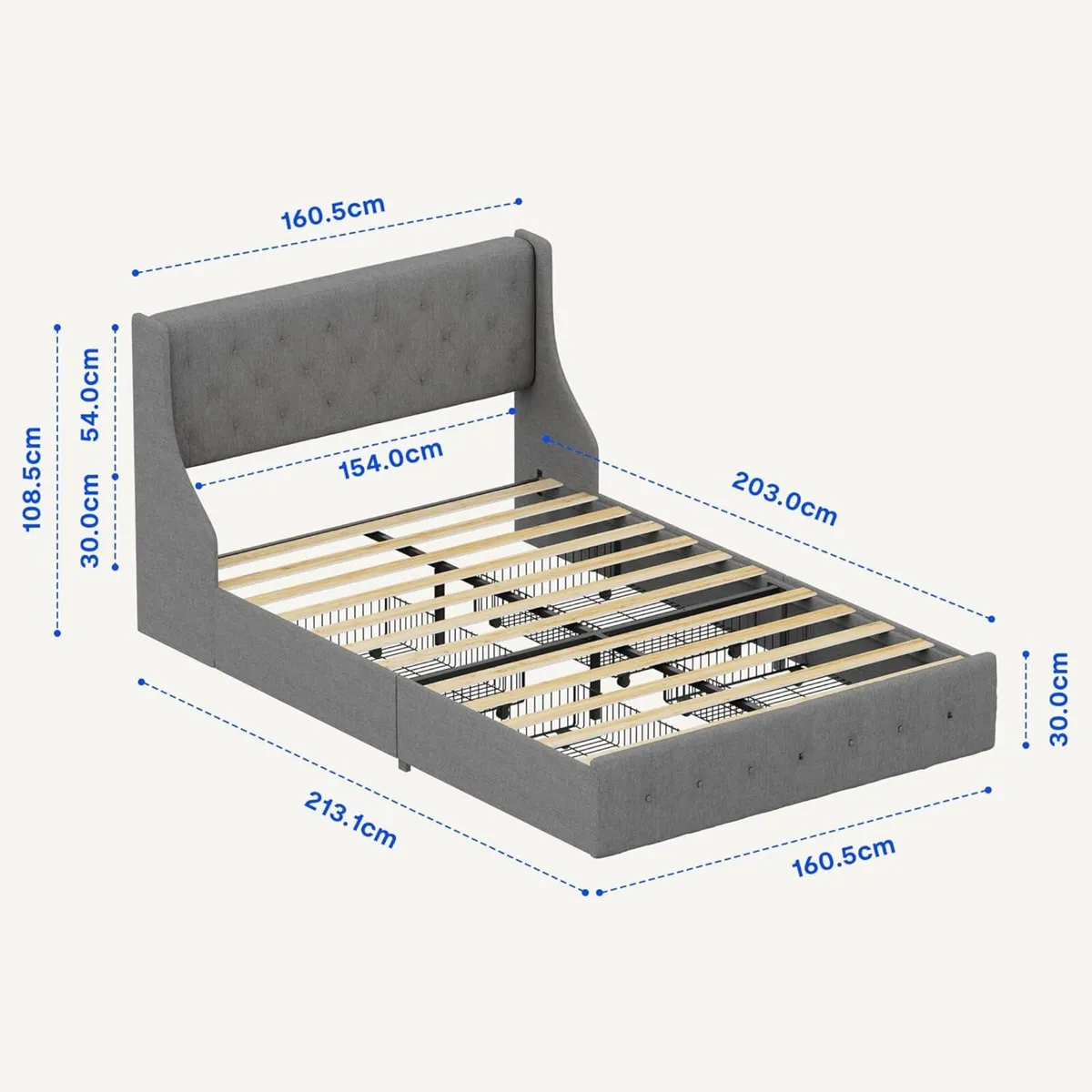 Double Bed Frame Upholstered Platform 4 Drawers - Image 2