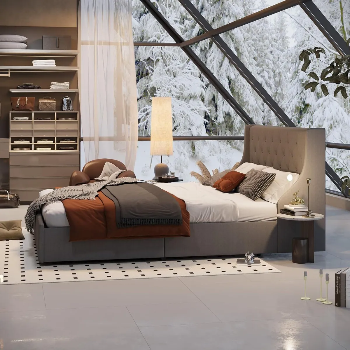 Double Bed Frame Upholstered Platform 4 Drawers - Image 4