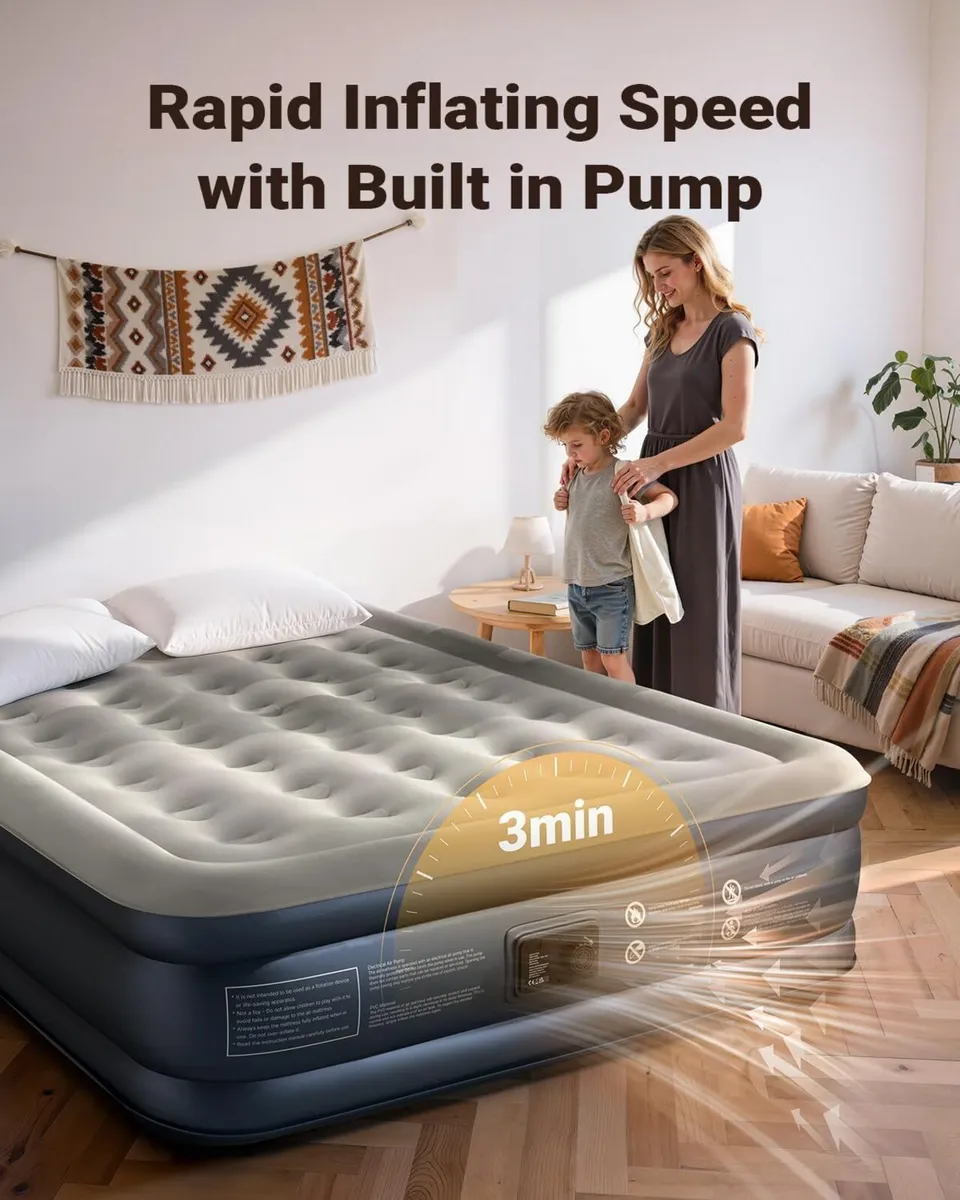 Inflatable Air Mattress King Size Airbed Bed Blow - Image 2