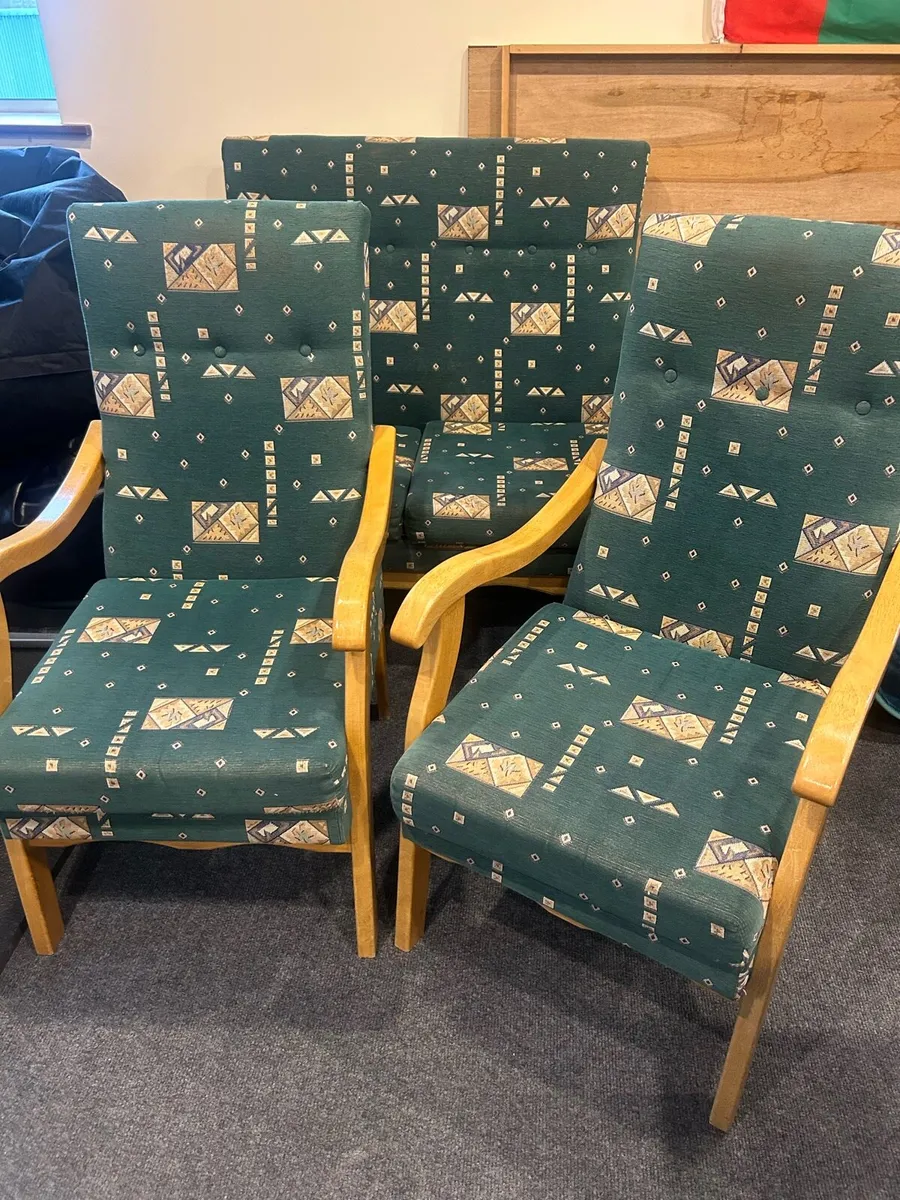 Pair orthopaedic armchairs and two seater settee - Image 3