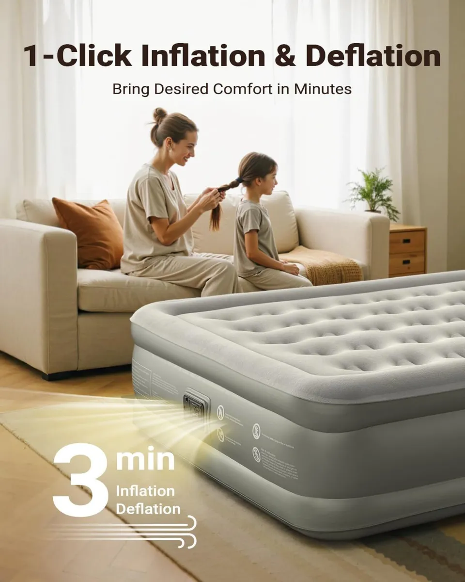 Inflatable Air Mattress King Size Airbed with - Image 3