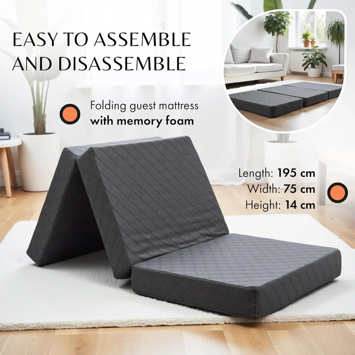 Folding Mattress Single – 14cm Thick Memory Foam - Image 2