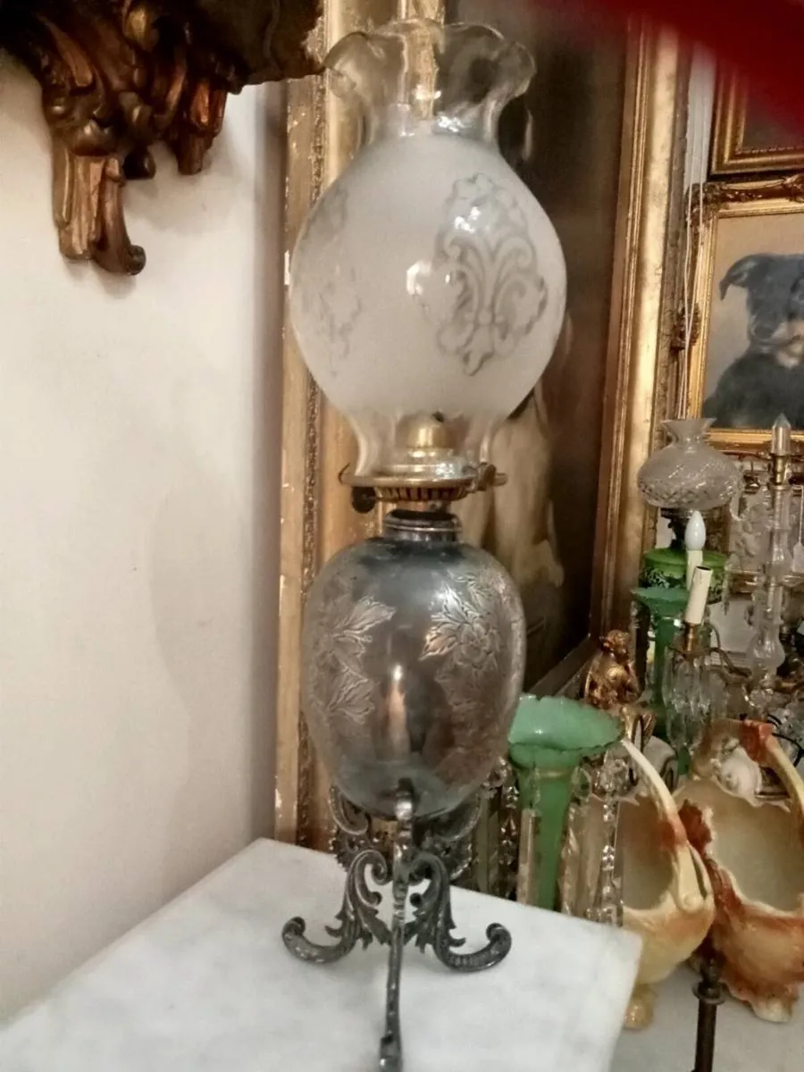 Antique silvered oil lamp - Image 4