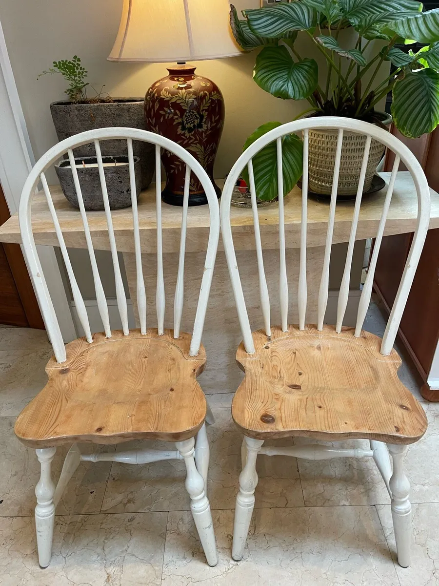 2 x Very Solid White Wooden Kitchen Dining Chairs