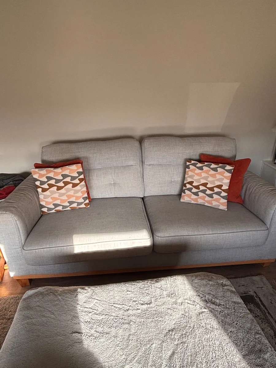Grey Fabric Three Seater Sofa + Footstool - Image 1