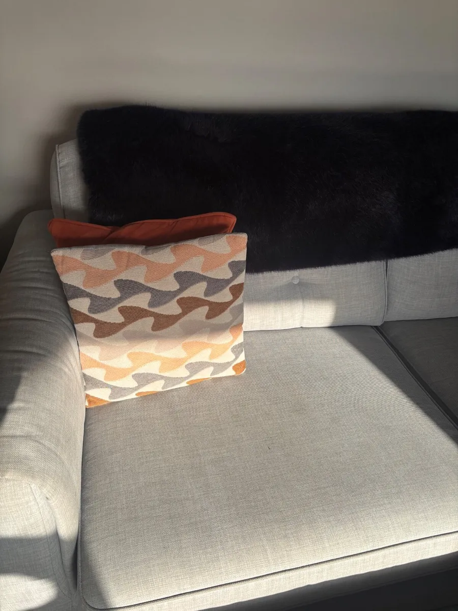 Grey Fabric Three Seater Sofa + Footstool - Image 4