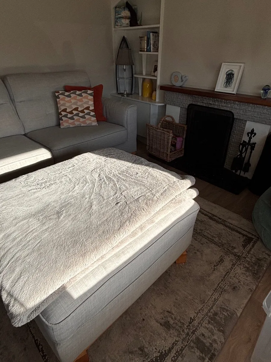 Grey Fabric Three Seater Sofa + Footstool - Image 2