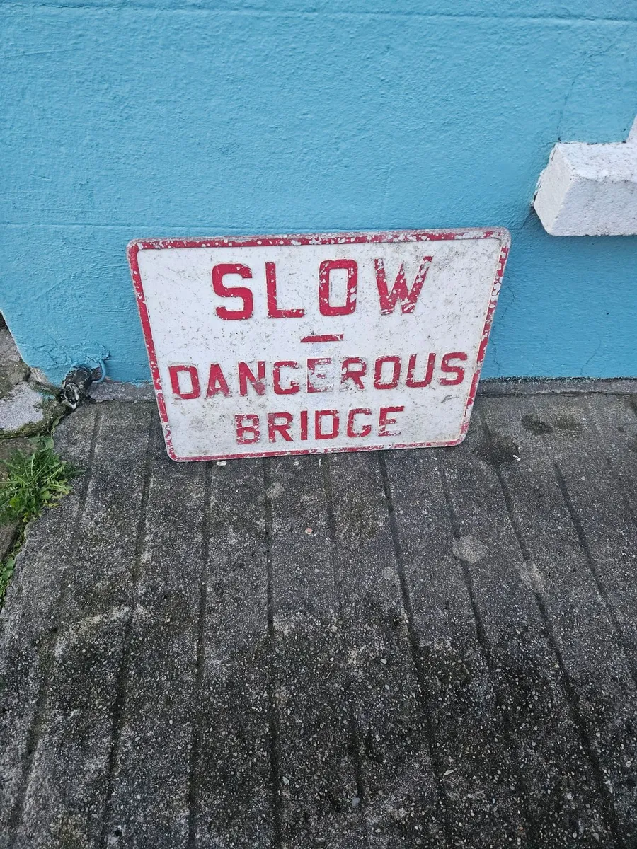 Road Sign Slow Dangerous Bridge - Image 1