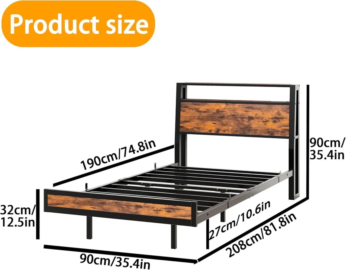 Floating Single Bed Frame with Charging Station - Image 2